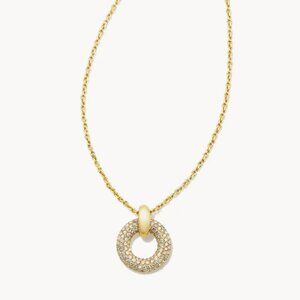 Kendra Scott Mikki Gold Pave Short Pendant Necklace in White Crystal